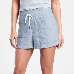Athleta Blue Chambray Linen Shorts, Size 6, Like New Condition, Elastic Waist